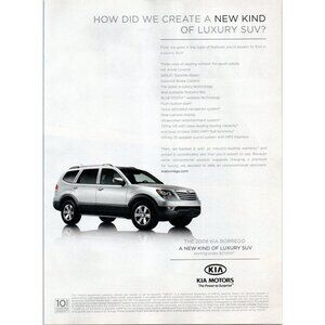 2009 Kia Borrego Full Size Luxury SUV Vintage Print Ad Man Cave Wall Art
